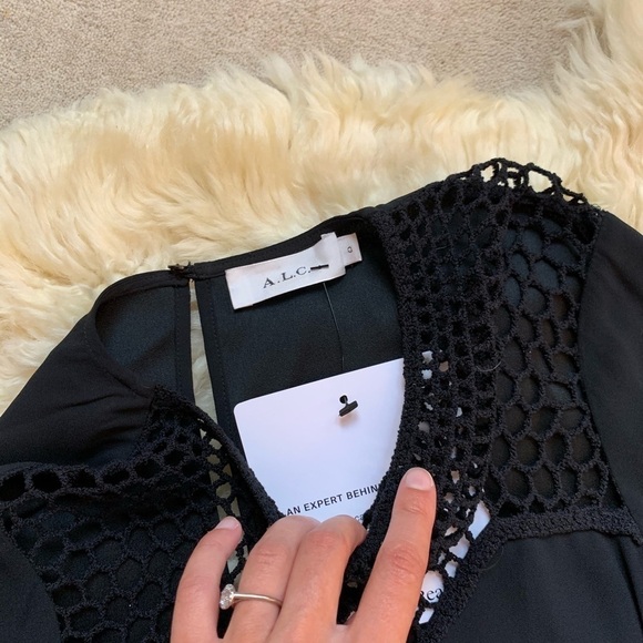 ALC💕 Black Tate Embroidered Long Sleeve Net Dress - Picture 8 of 10